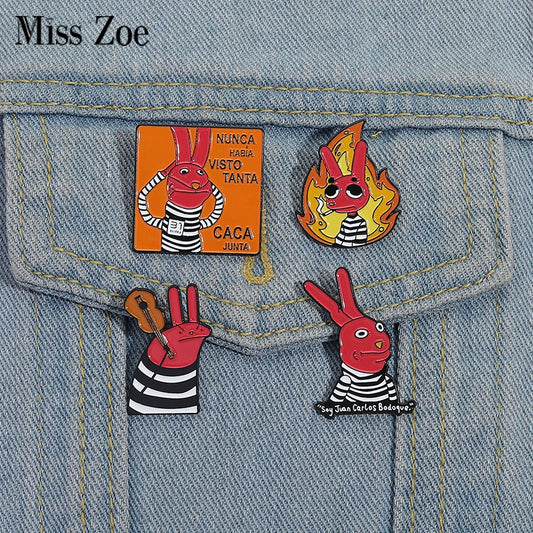 Red Rabbit Enamel Pins Custom NUNCA HABIA VISTO TANTA CACA JUNTA