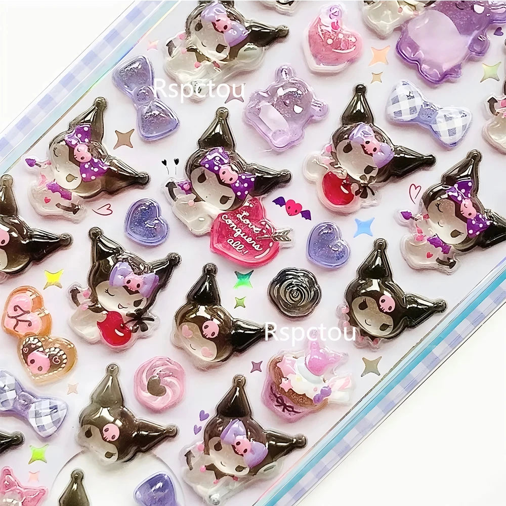 Cute Sanrio 3D Relief Stickers Aesthetic Kuromi Cinnamoroll My Melody