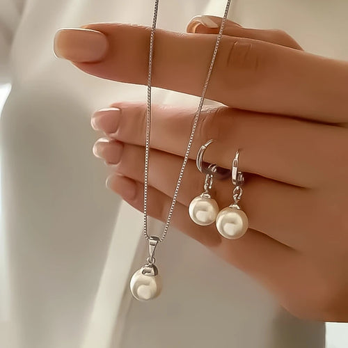 Fashion Elegant Imitation Pearl Pendant Jewelry Set for Women Vintage