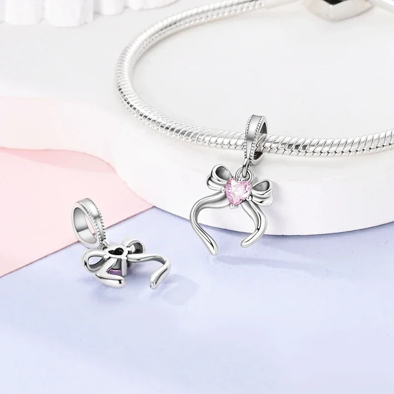 Fit Original 925 Sterling Silver Charms Beads Bow Perfume Bottle Pink