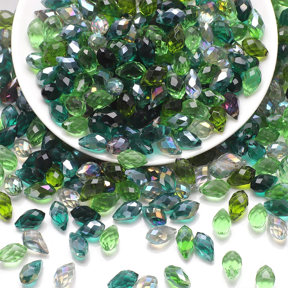 30Pcs/Lot Green Crystal Glass Faceted Teardrop Loose Beads Crafts