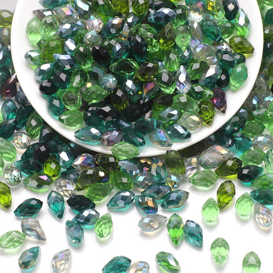 30Pcs/Lot Green Crystal Glass Faceted Teardrop Loose Beads Crafts