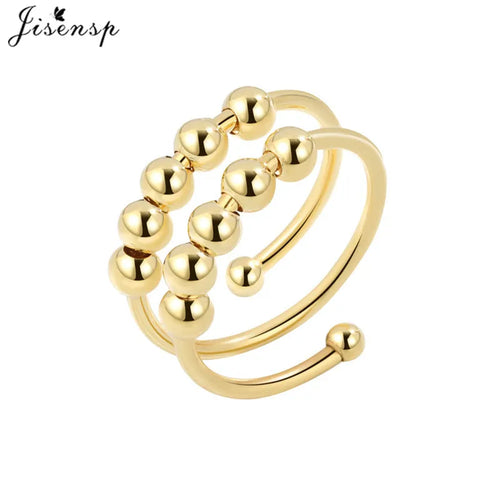 Simple Metal Beads Fidget Rotating Rings for Women Men Rotate Freely