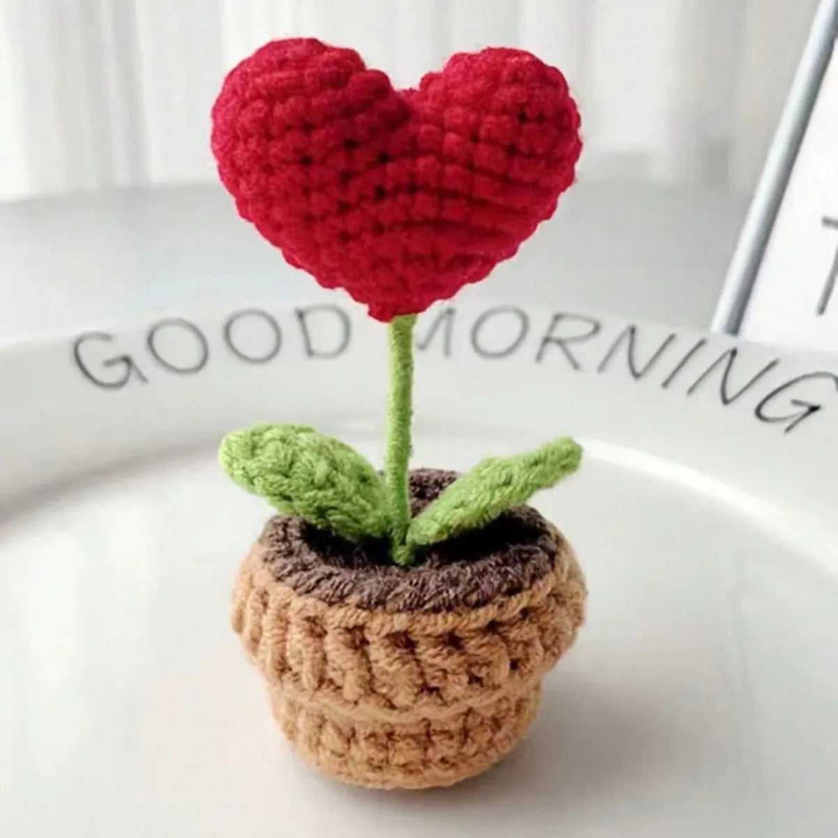 1/2/3/5Pcs Handmade Knitted Flower Pot Red Heart Shaped Knit Imitation