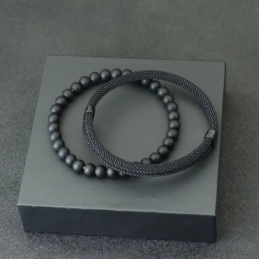Fashion Mens Bracelet Set 2pcs Sliding Adjustable Lucky Red Thread