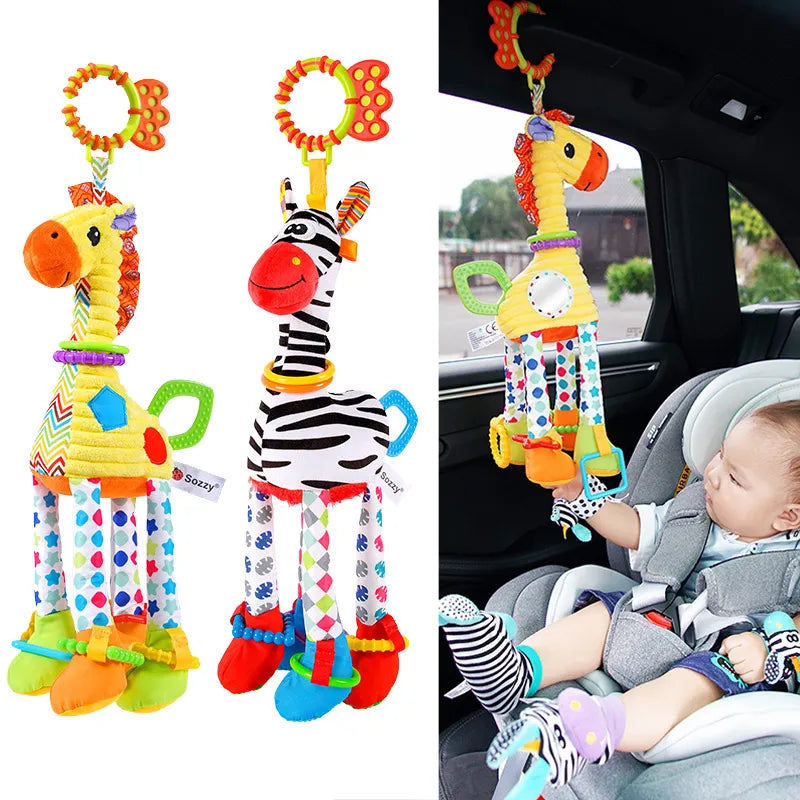 Soft Giraffe Zebra Animal Handbells Rattles Plush Infant Baby