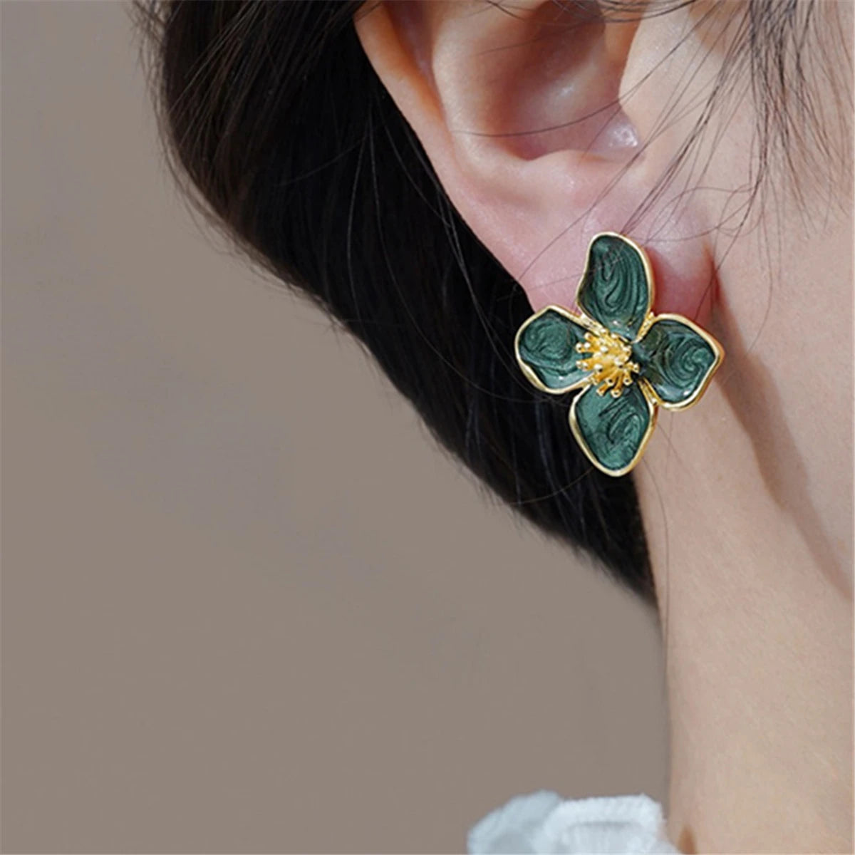 Hibiscus Dropped Glaze Flower Stud Earrings for Women Girl French Ins
