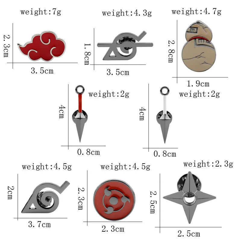 8Pcs/Set Anime Cartoon Enamel Brooch Red Cloud Sharingan Metal Pin