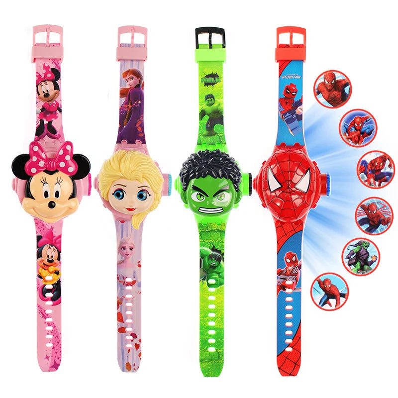 2025 New 3D Projection Spiderman Children Watches for Kids Frozen Elsa