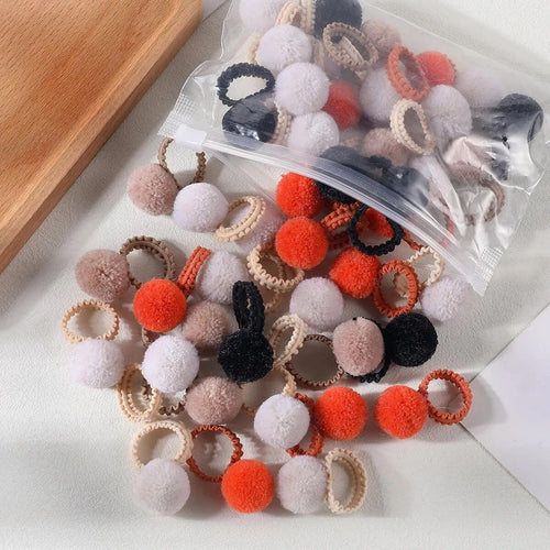 20Pcs Girls Colorful Plush Ball Elastic Hair Bands Kids Hair Ropes