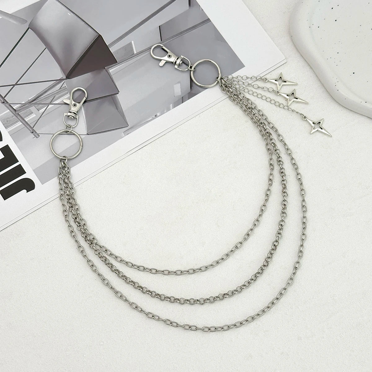Salircon Punk Multilayer Metal Star Pendant Pant Chain Hip Hop Waist
