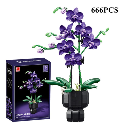 Creative Orchid Cymbidium Eternal Flowers Potted Plant Building Blocks
