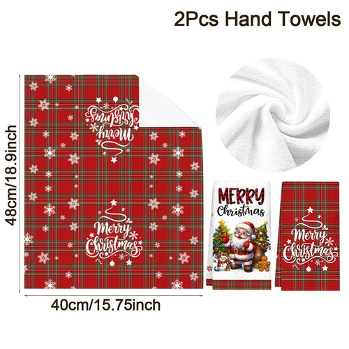2pcs Christmas Kitchen Towels Buffalo Plaid Xmas Hand Towels Christmas