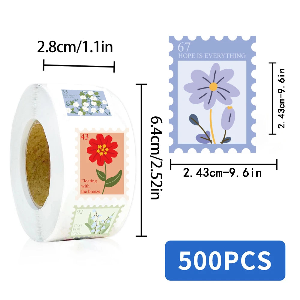 500PCS Flower Stamps Roll Sticker Harajuku Cartoon Y2k Fashion