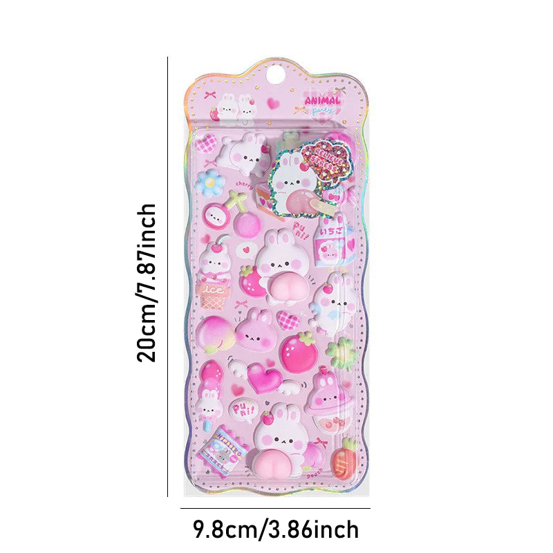 2pcs 3D Cartoon Puffy Stickers Cute Animal Stress Relief Popsicle