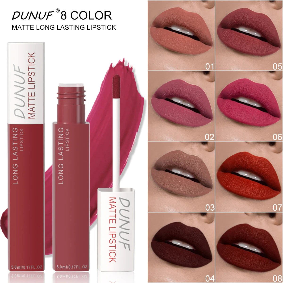 Long-Lasting Lip Gloss 1pcs: Matte Lipstick Non-Stick Cup Waterproof