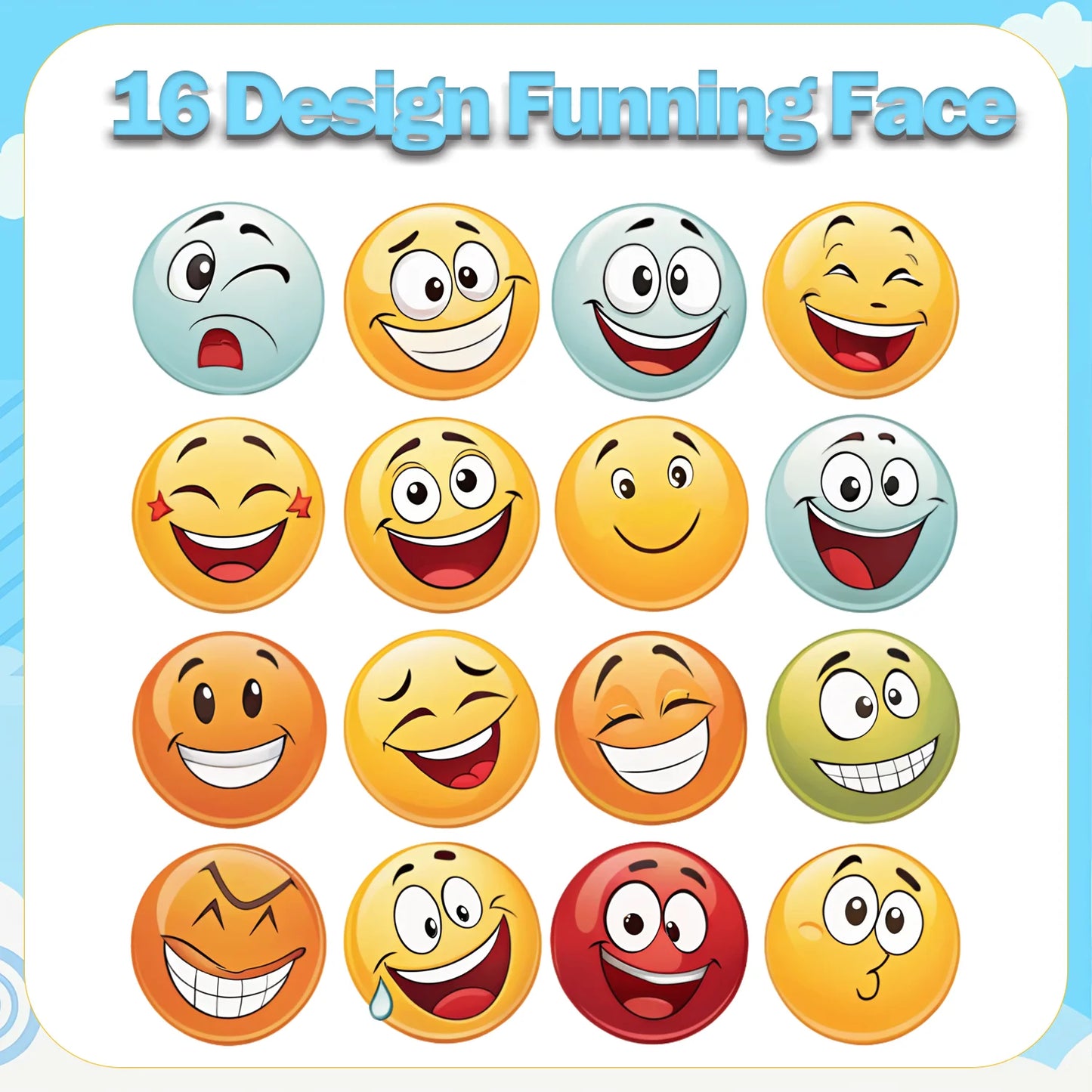 500Pcs/Roll Cute Funning Face Paste Sticker 2.5cm/1.0'' 16 Designs
