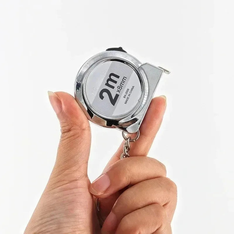 Mini Retractable 2m Tape Measure with Keychain, Portable Mild Steel