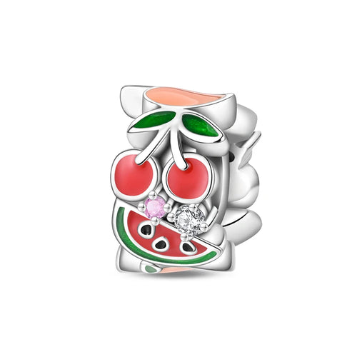 New 925 Silver Color Strawberry Cherry Fruit Series Charms Beads Fit