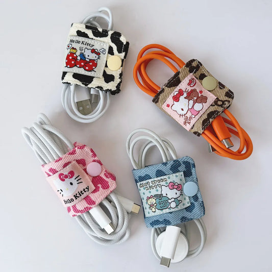Sanrio Hello Kitty Leopard Print Denim Fabric Data Cable Storage Clip
