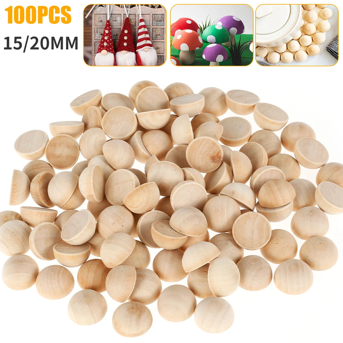 100pcs Half Wooden Beads Unfinished Half Round Wooden Balls Split