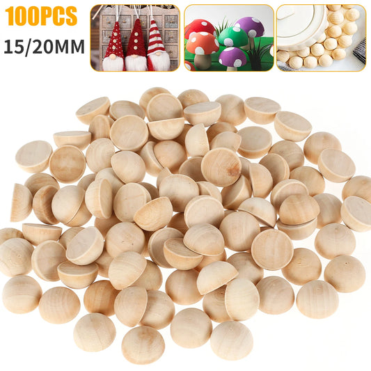 100pcs Half Wooden Beads Unfinished Half Round Wooden Balls Split