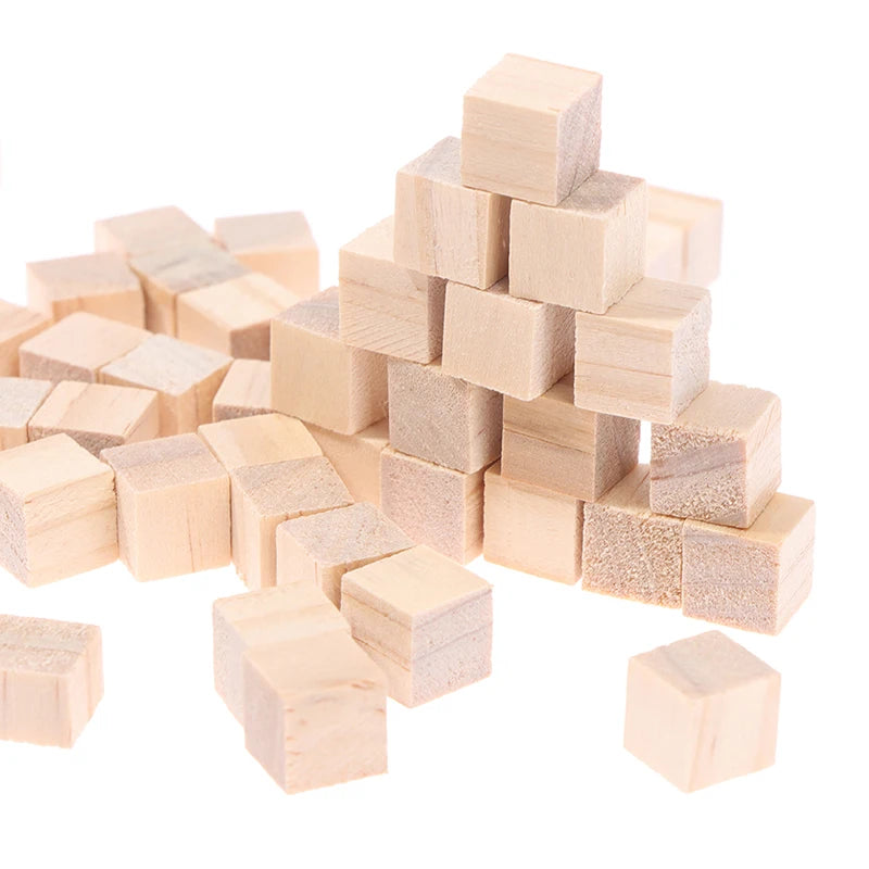 100PCS Unfinished Blank Mini DIY Wooden Square Blocks 1cm Wood Solid