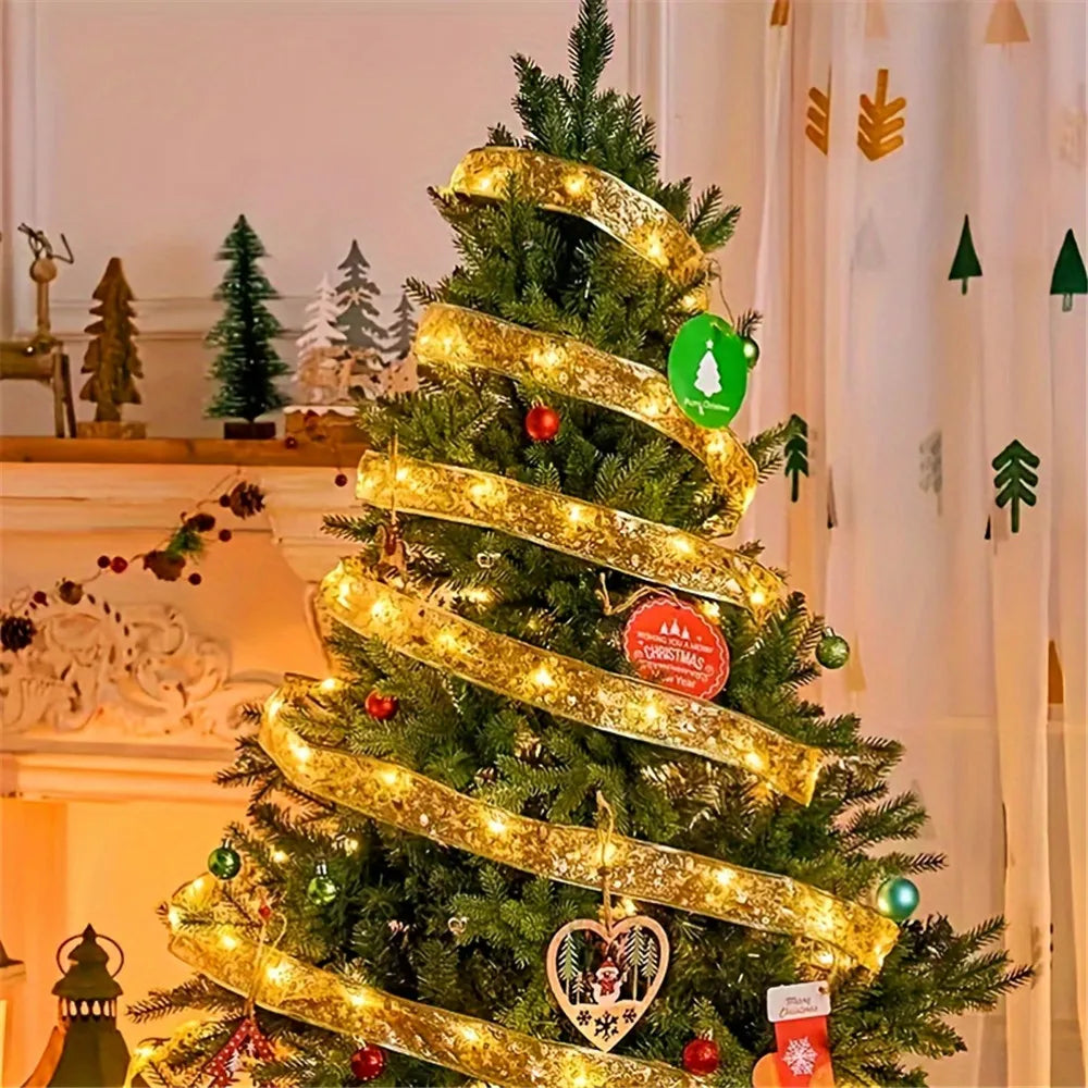 2-10M Christmas Bow Decoration Golden Christmas Ribbon Fairy String