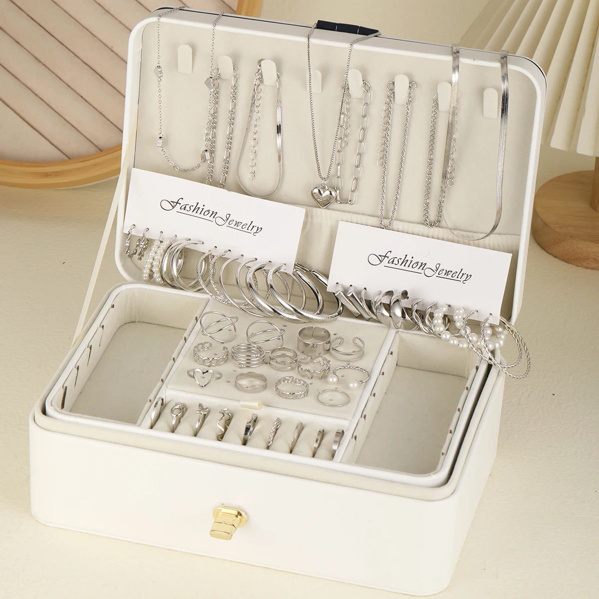 54 Pcs/Set Vintage Elegant Pearl Earrings Ring Heart Pendant Necklace