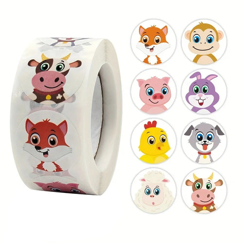 500Pcs/Roll Cartoon Animal Reward Stickers 2.5cm/1.0in Diy Decor