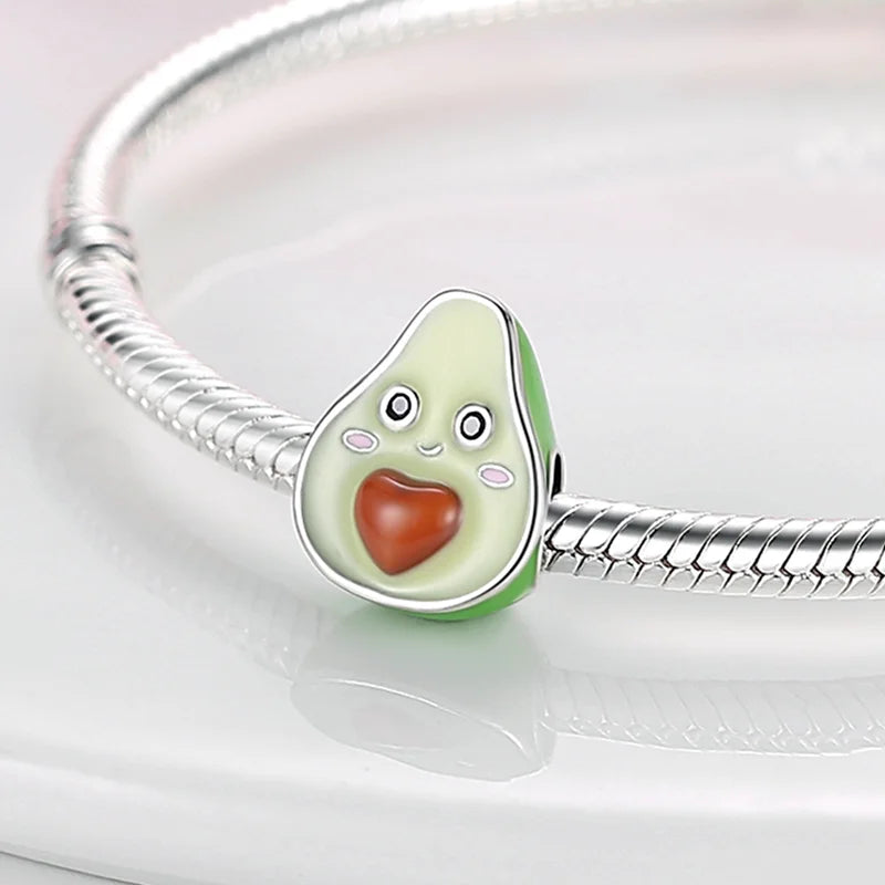 Fit Original 925 Sterling Silver Charms Beads Cute Cat Avocado Purple