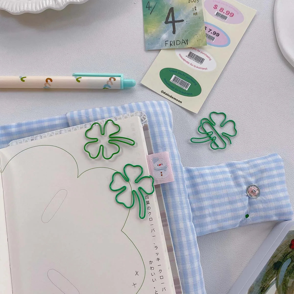 10pcs INS Style Paper Clips Lucky Four-Leaf Clover Bookmark Aesthetic