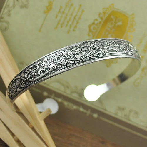 New Retro Cuff Bracelets Tibetan Silver Metal Carving Fish Elephant