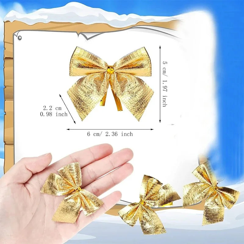12/24/36Pcs Christmas Bow Red Gold Mini Xmas Tree Bowknot for Home