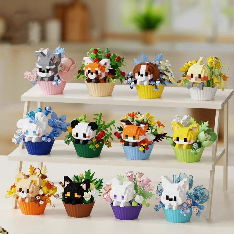 Cute dessert small animals potted bouquet cartoon doll panda puppy