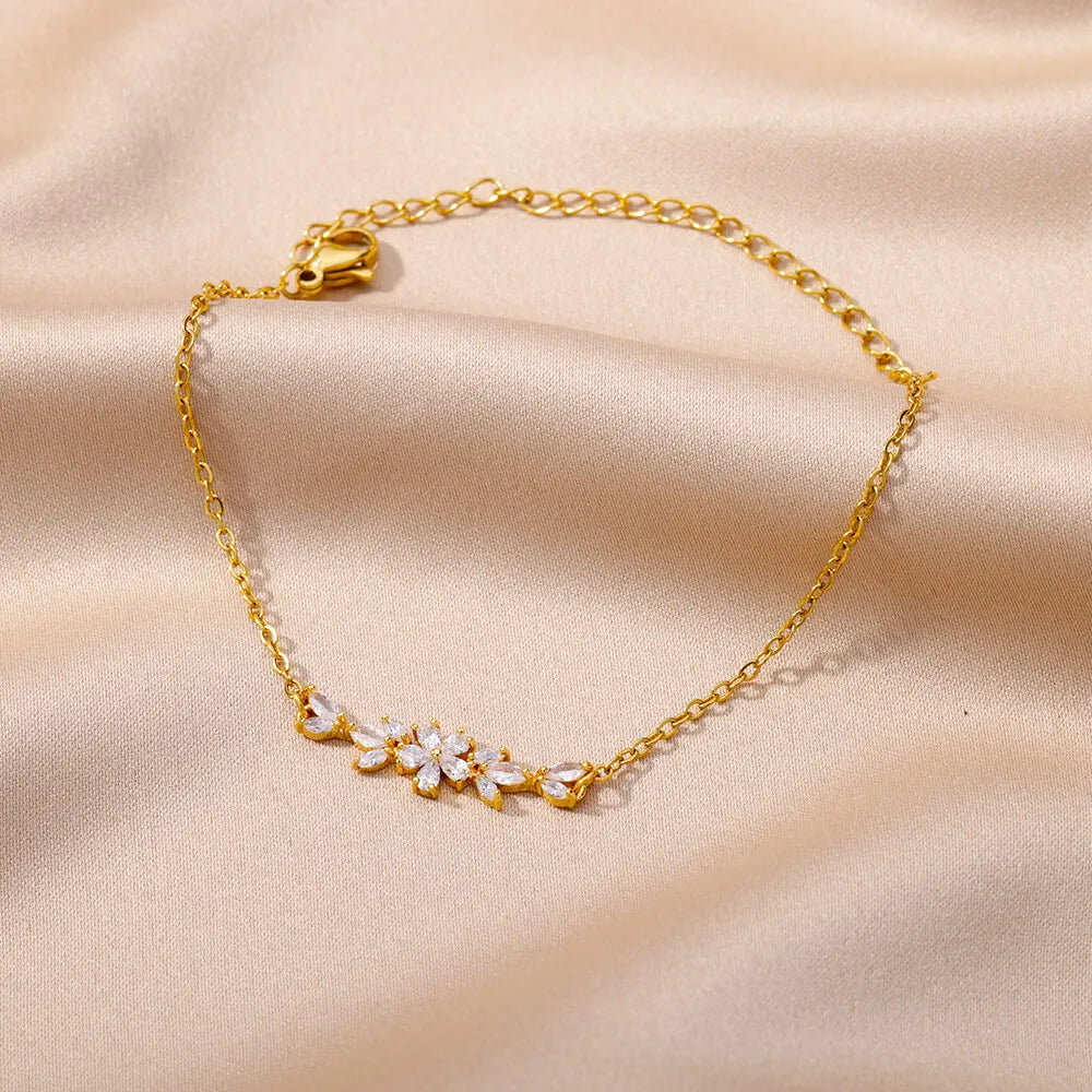 Elegant Zircon Flowers Bracelet For Women Girls Charm Gold Color