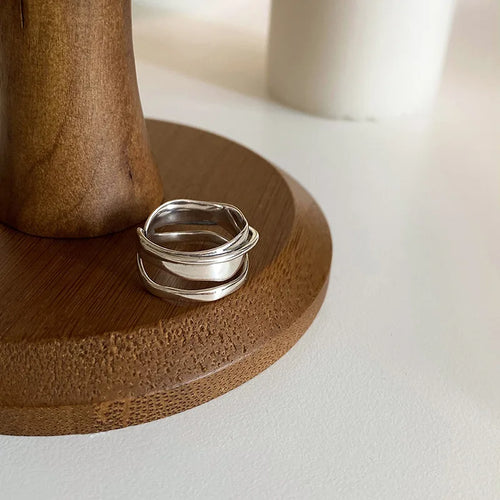 925 Sterling Silver plated Liquid Lava Hetian Jade Bamboo Ring for