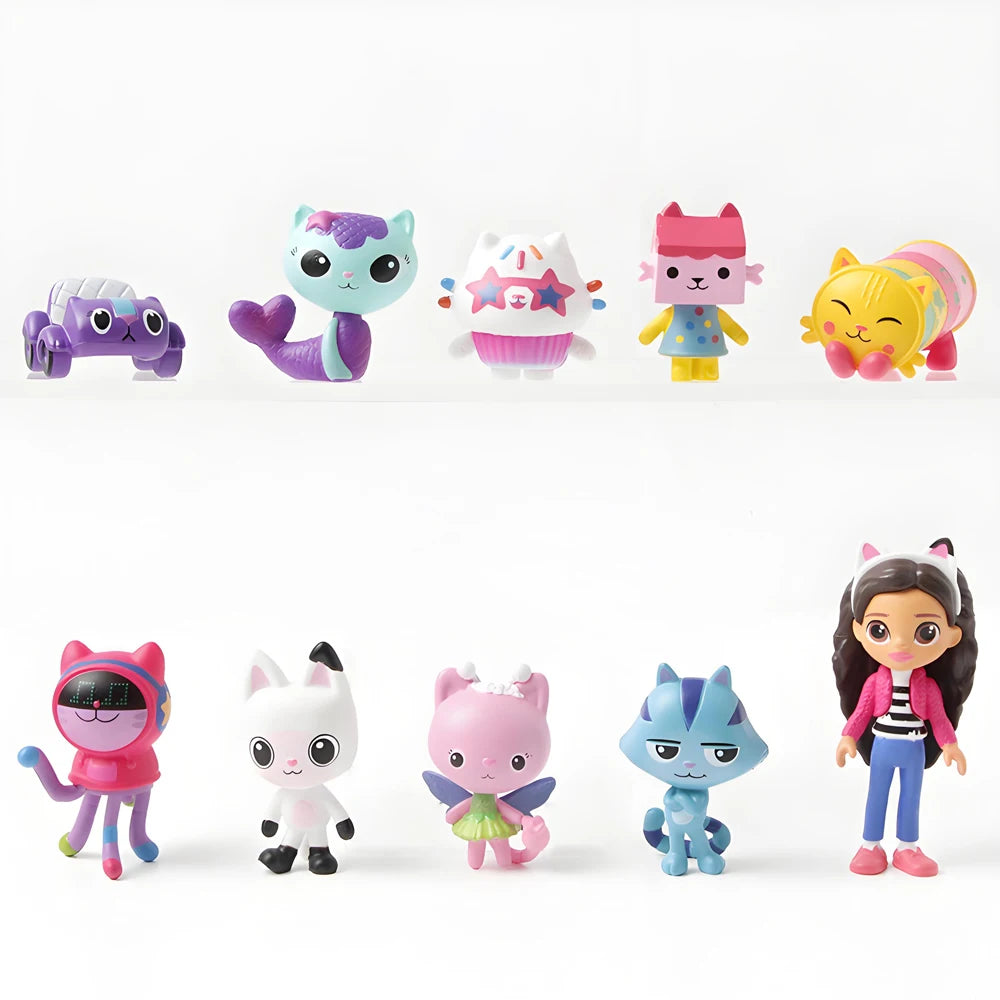 NEW 10pcs Gabby Dollhouse Anime Figure Toy Smiling Car Cat Hug Gaby