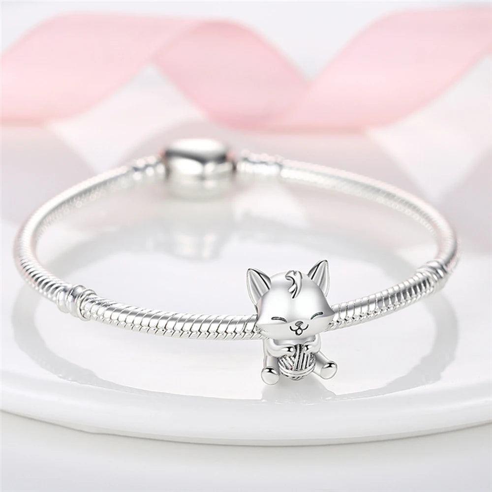 Fit Original 925 Sterling Silver Charms Beads Cute Cat Avocado Purple