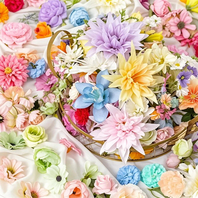 20/52Pcs Random Mix Artificial Flowers Silk Fake Flowers for Home Room