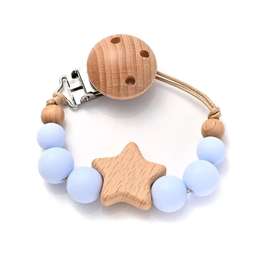 New Baby Pacifier Chain Clips Wood Pentagram Teether Silicone Round