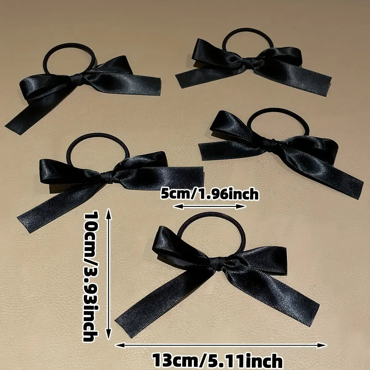 5 pieces of black, cute, bow-decorated hair ties for girls | Ideal for
