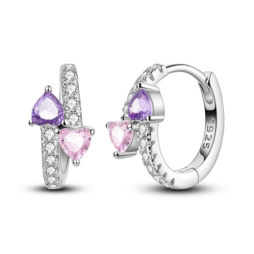 925 Sterling Silver Colored Zirconium Stars Hoop Earrings For Women