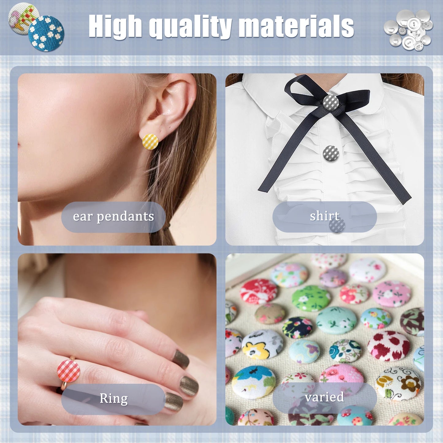 100 Pcs Cover Button Kit 5 Different Size Cover Buttons with 5 in 1