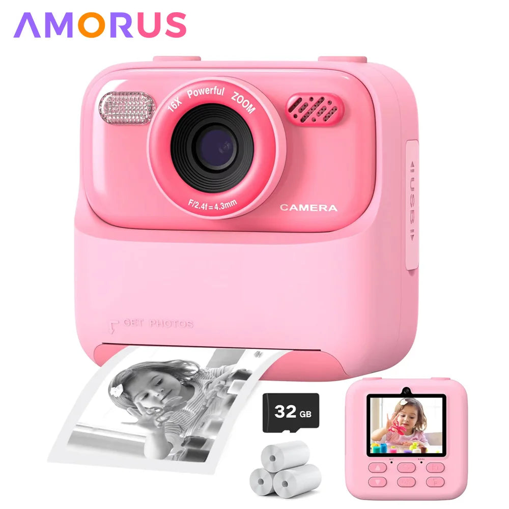 AMORUS Kids Camera Instant 1080P HD Dual Lens Selfie Digital Camera