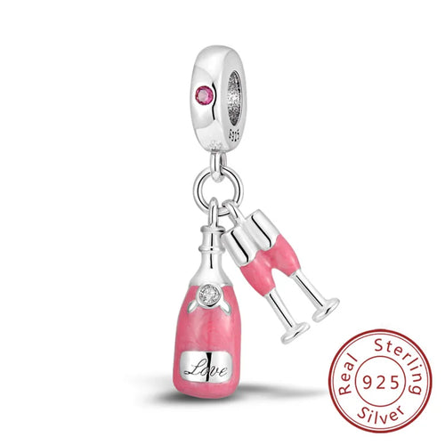 Fit Original 925 Sterling Silver Charms Beads Bow Perfume Bottle Pink