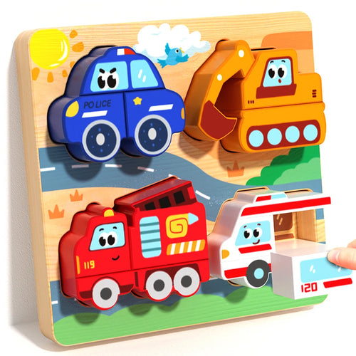 4-in-1 Wooden Toys 3D Wood Puzzle Cartoon Animals Cognitive Jigsaw