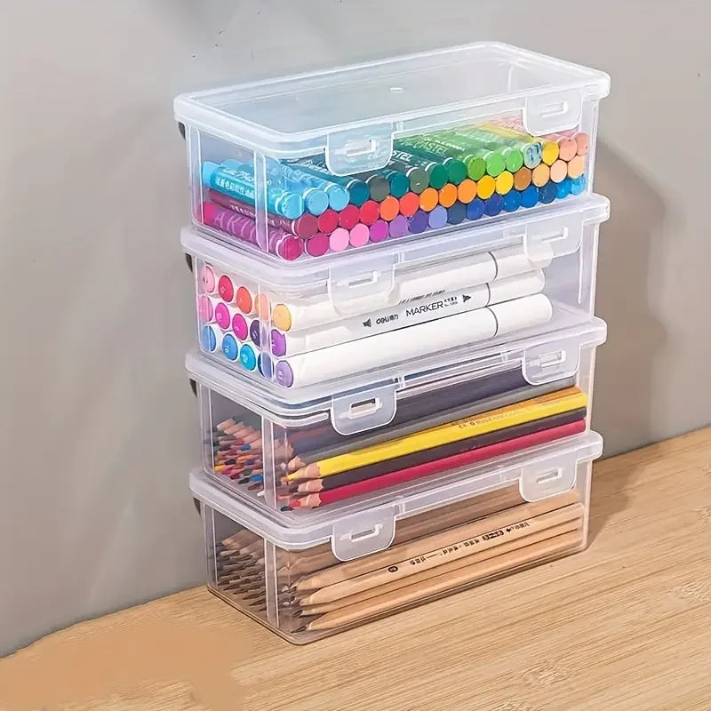 4 large transparent PP storage boxes with lids, used for storing