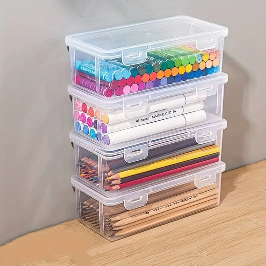 4 large transparent PP storage boxes with lids, used for storing