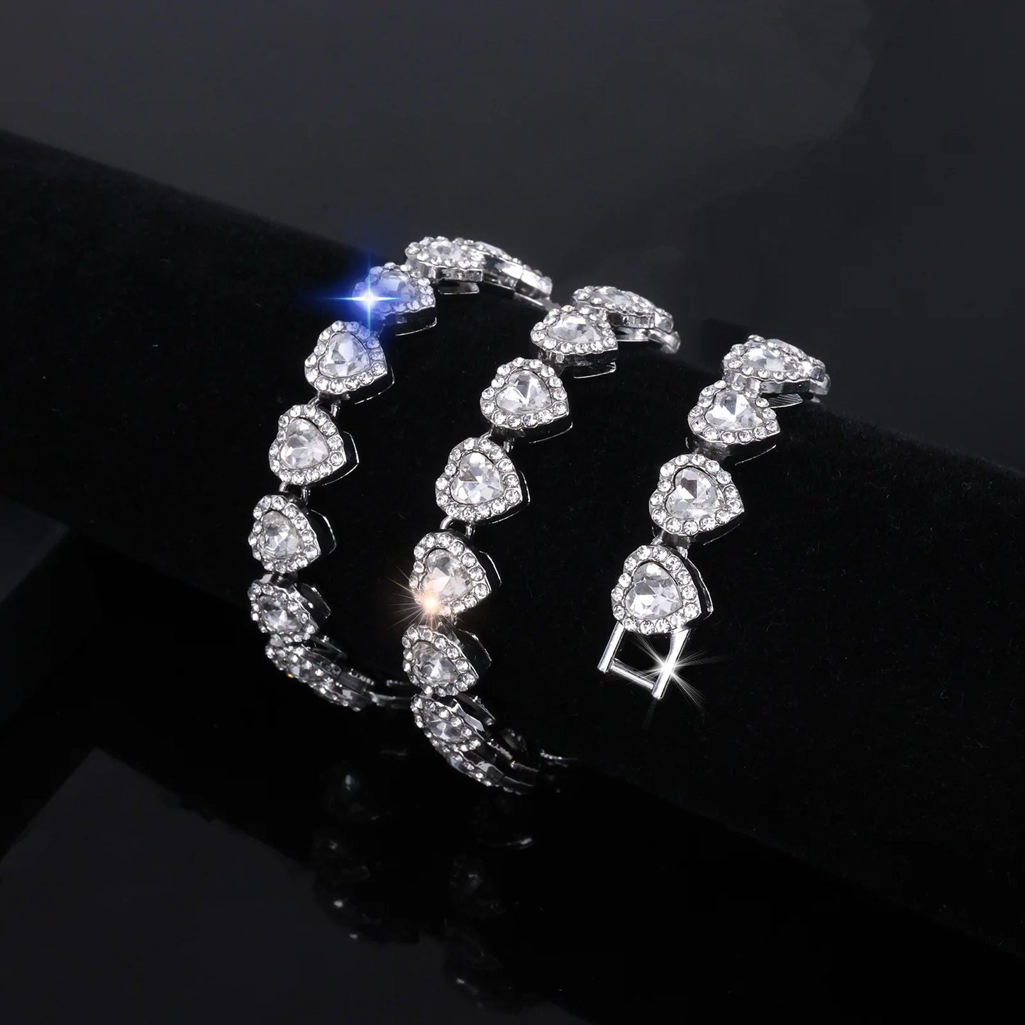 ZAKOL 45CM New Hip Hop Tennis Chain Bracelet Necklace Shiny Heart